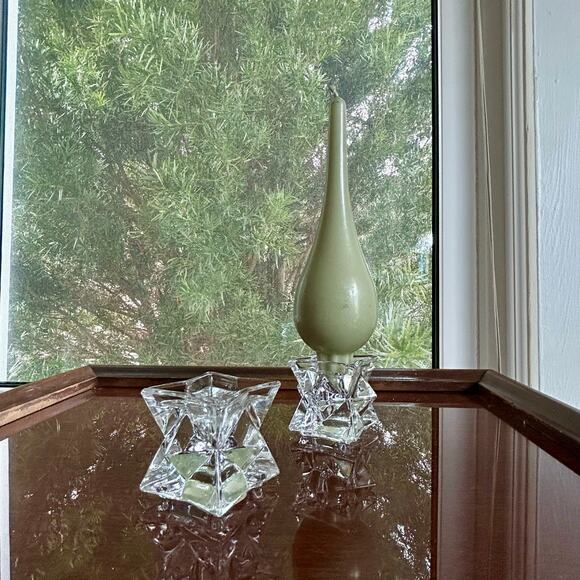 Vintage Michael C. Fina Crystal Star Candle Holders Geometric Design - Picture 1 of 12